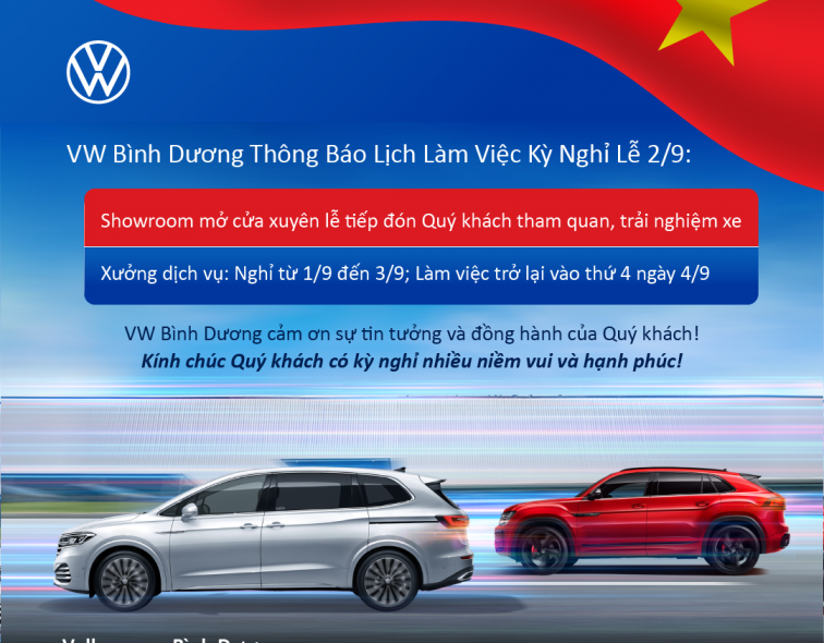 Volkswagen Bình Dương Thông Báo Lịch Nghỉ Lễ Quốc Khánh 2/9